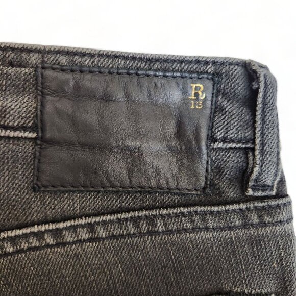 R13 Japanese Denim Knee Chaps‎ Shredded Black Leather Sz 24 Style R13wm0040-69 - Picture 4 of 14